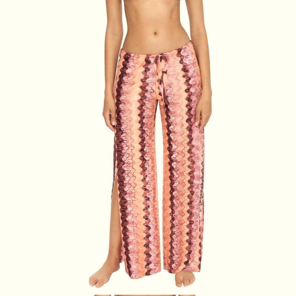 Becca Woman’s Beach Pool Wide Leg Retro Boho Side Slit Pants Cover Up NWT Sz L